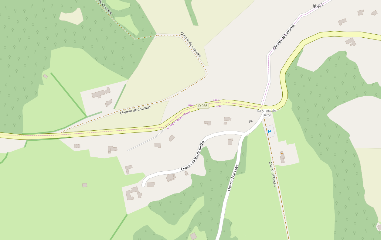 Carte OpenStreetMap montrant le parking de Croix de Buzy